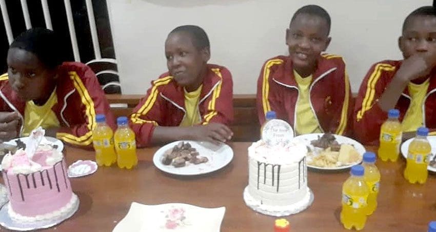 girls with cake