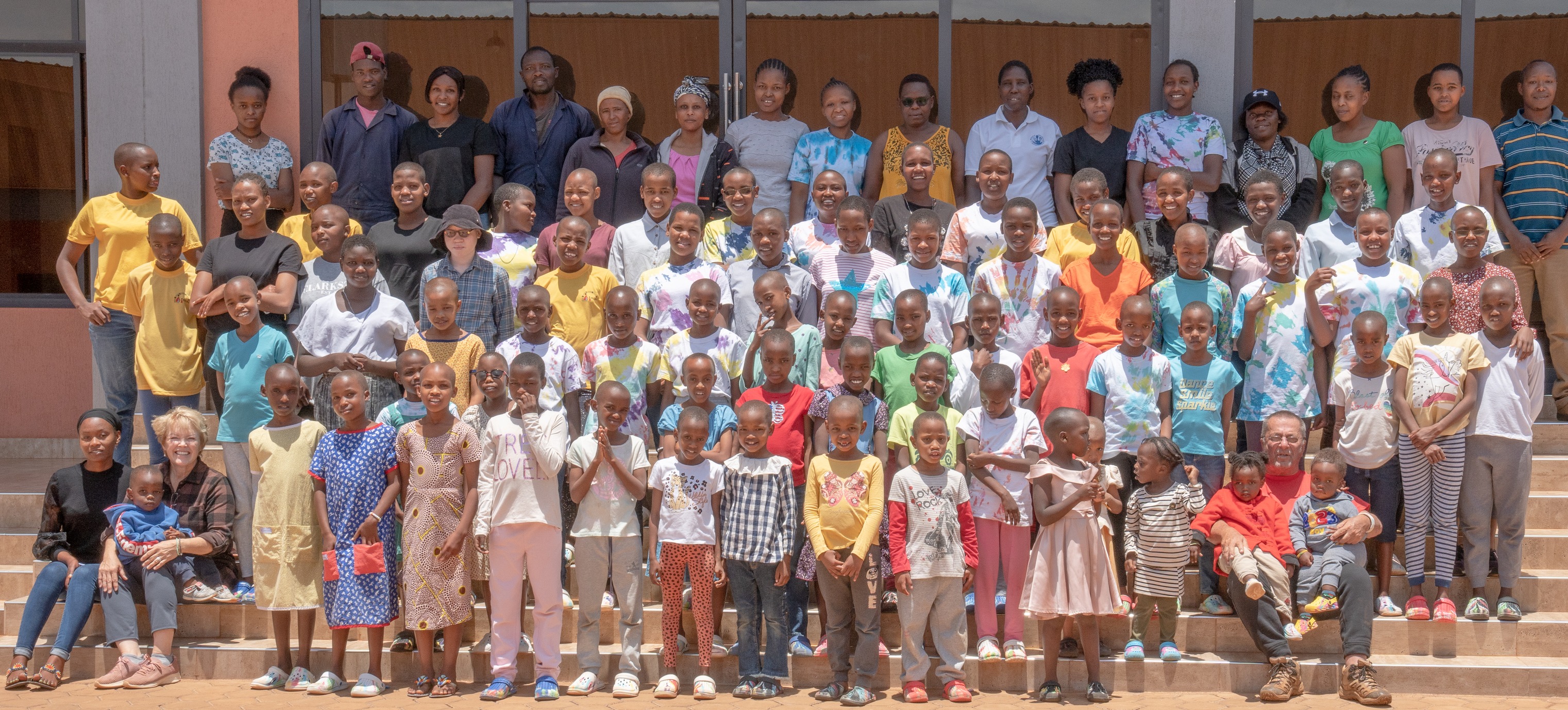 A group picture of all the residents of Maasai Girls Rescue Center, an African Charity, in Tanzania