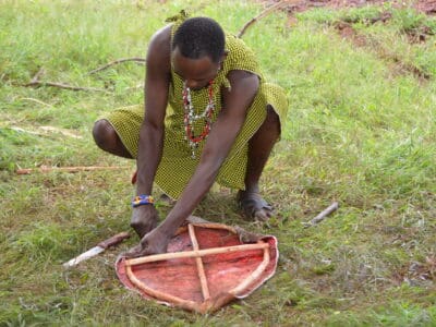 Maasai showing how to build a traditional shield